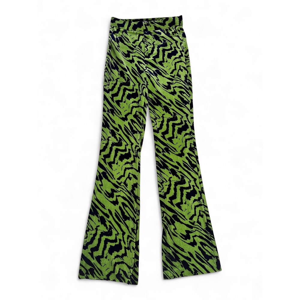 Zara Green & Black Zebra Print Flare Pants - Size S